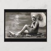 Oud Briefkaart - Meisje bij de rivier (Voorkant)