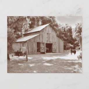 Oud Briefkaart met fashioned Barn in Sepia
