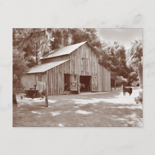 Oud Briefkaart met fashioned Barn in Sepia (Voorkant)