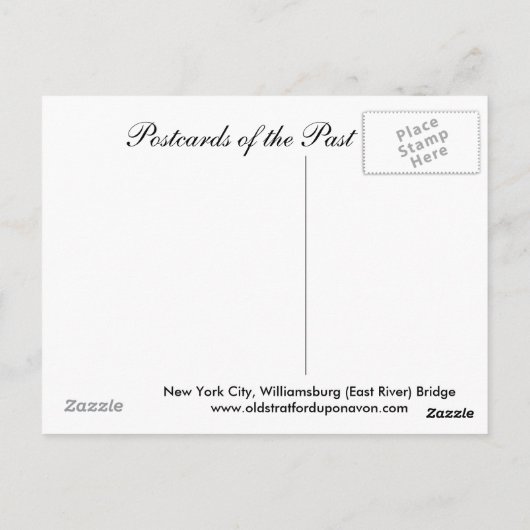 Oud Briefkaart, New York City, Williamsburg Bridge Briefkaart (Achterkant)