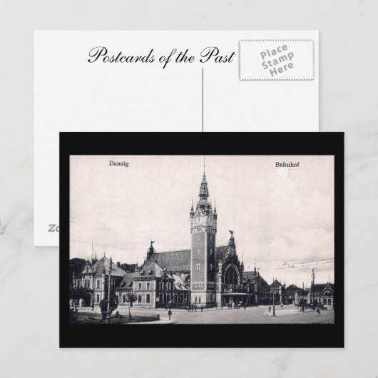 Oud Briefkaart, spoorwegstation Gdansk/Danzig Briefkaart (Voorkant / Achterkant)