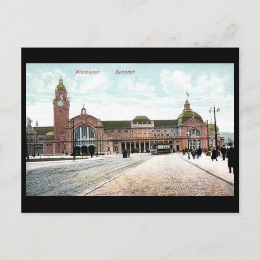 Oud Briefkaart - Spoorwegstation, Wiesbaden, Duits (Voorkant)