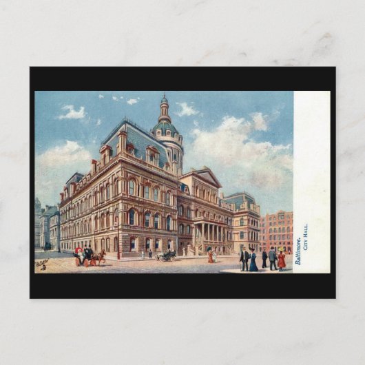 Oud Briefkaart - stadhuis, Baltimore, Maryland (Voorkant)