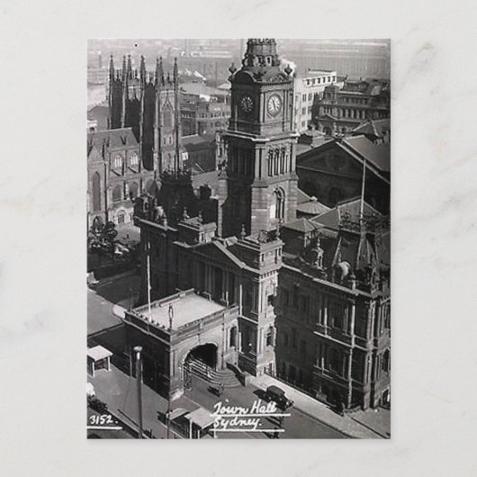 Oud Briefkaart - stadhuis, Sydney, NSW (Voorkant)