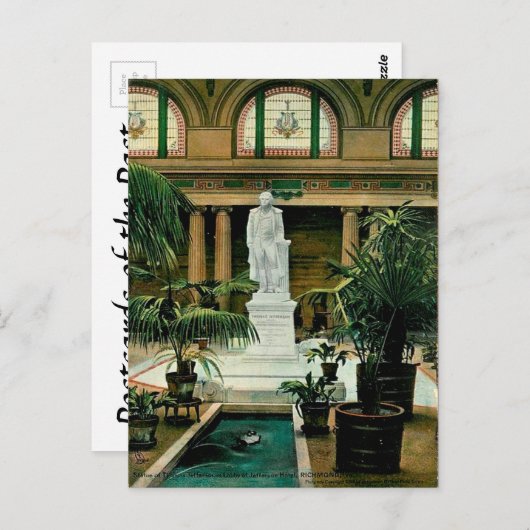 Oud Briefkaart - standbeeld van Thomas Jefferson (Voorkant / Achterkant)