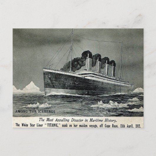 Oud Briefkaart - Titanic in the Icebergs (Voorkant)