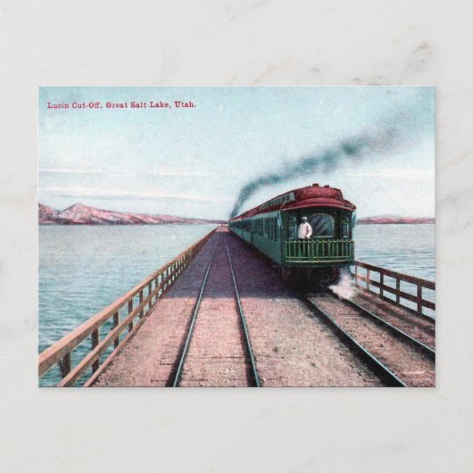 Oud Briefkaart - Trein, Great Salt Lake, Utah (Voorkant)