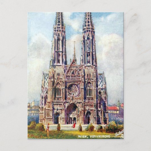 Oud Briefkaart - Votivkirche, Wenen, Oostenrijk (Voorkant)