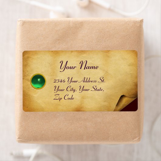 OUD BROWN PARCHMENT, GEM STONE ETIKET (Insitu)