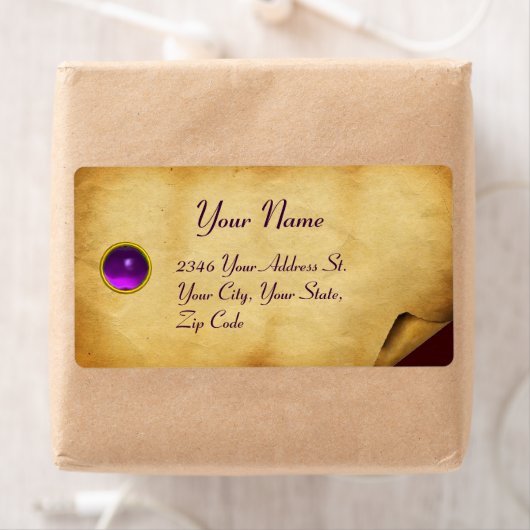 OUD BROWN PARCHMENT, GEM STONE ETIKET (Insitu)