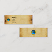 OUD BROWN PARCHMENT, GEM STONE, MONOGRAM blauw Mini Visitekaartje (Voorkant / Achterkant)