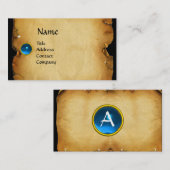 OUD BROWN PARCHMENT, GEM STONE, MONOGRAM blauw Visitekaartje (Voorkant / Achterkant)