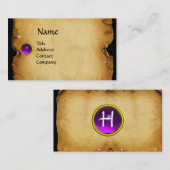 OUD BROWN PARCHMENT, GEM STONE, MONOGRAM paars Visitekaartje (Voorkant / Achterkant)