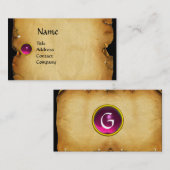OUD BROWN PARCHMENT, GEM STONE, MONOGRAM roze Visitekaartje (Voorkant / Achterkant)