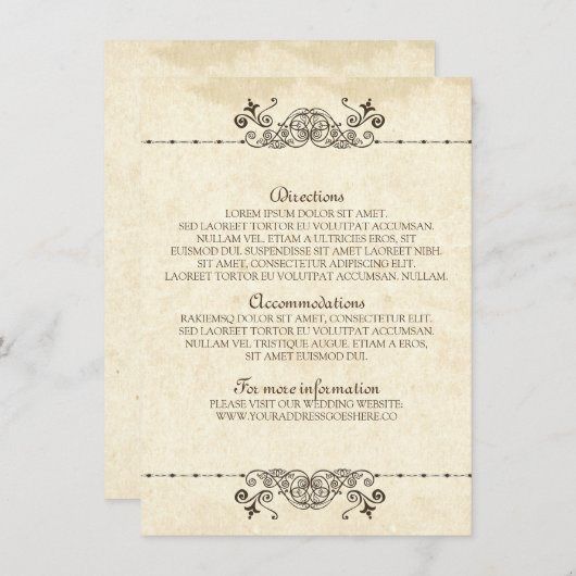  oud bruiloft details invoegen informatiekaartje (Voorkant / Achterkant)