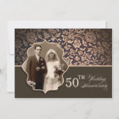 oud bruin elegant 50 jarig jubileum foto uitnodigi kaart (Voorkant)
