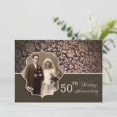 oud bruin elegant 50 jarig jubileum foto uitnodigi kaart (Staand voorkant)