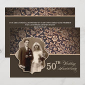 oud bruin elegant 50 jarig jubileum foto uitnodigi kaart (Voorkant / Achterkant)