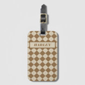 Oud bruin geruit patroon bagagelabel (Voorkant (verticaal))
