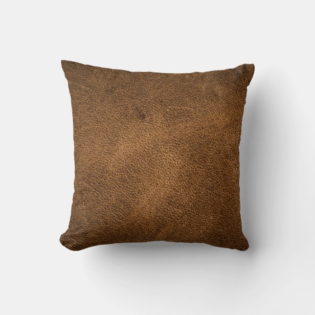 Oud bruin leer: getextureerde achtergrond kussen (Voorkant)