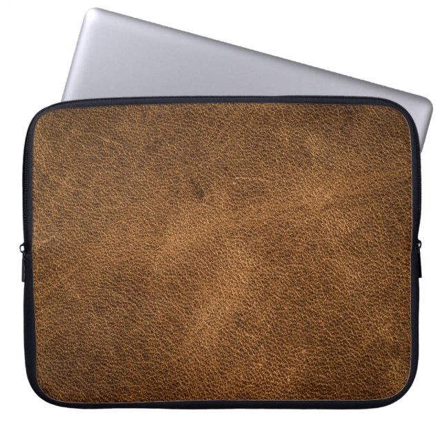 Oud bruin leer: getextureerde achtergrond laptop sleeve (Voorkant)