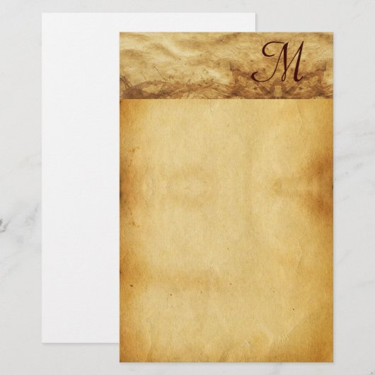 OUD BRUIN PERKAMENT monogram Briefpapier (Voorkant / Achterkant)
