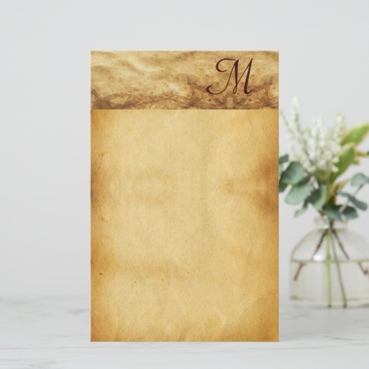 OUD BRUIN PERKAMENT monogram Briefpapier (Staand voorkant)