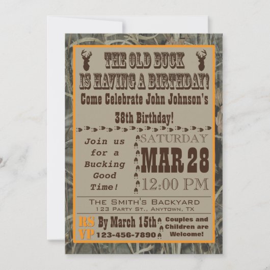 Oud Buck Hunting Birthday Invitation with Camo Kaart (Voorkant)