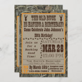 Oud Buck Hunting Birthday Invitation with Camo Kaart (Voorkant / Achterkant)