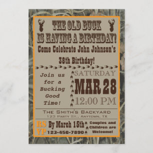 Oud Buck Hunting Birthday Invitation with Camo Kaart