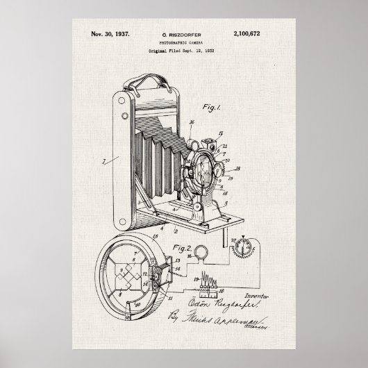 Oud canvas | Fotografisch camera patent Poster (Voorkant)