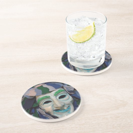 Oud carnavalmasker zandsteen onderzetter (Zijkant)