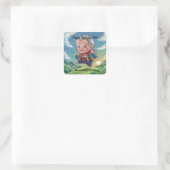 Oud Chibi man lopen over een heuvel Vierkante Sticker (Tas)