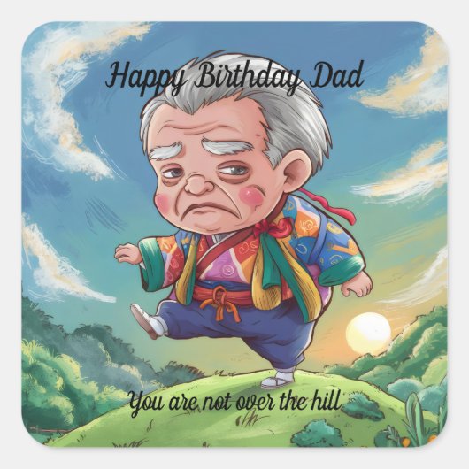 Oud Chibi man lopen over een heuvel Vierkante Sticker (Voorkant)