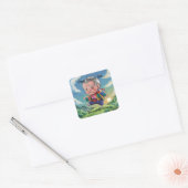 Oud Chibi man lopen over een heuvel Vierkante Sticker (Envelop)