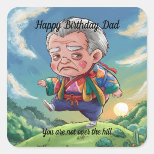 Oud Chibi man lopen over een heuvel Vierkante Sticker