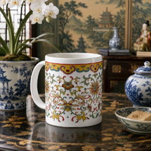 Oud Chinees Bloemengebladerte Fries Patroon Koffiemok