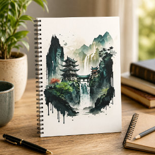 Oud Chinees inktlandschap met waterval Notitieboek