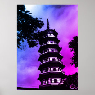 Oud Chinees Kanton de bloemrijke pagode Poster