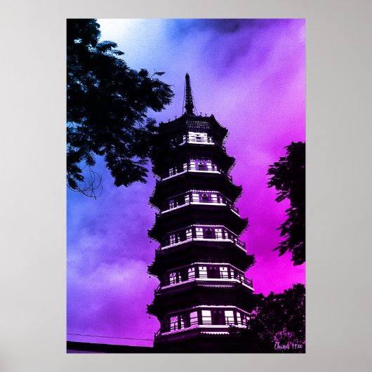 Oud Chinees Kanton de bloemrijke pagode Poster (Voorkant)