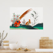 Oud chinese schilderij van twee vogels onder bloem poster (Keuken)