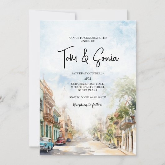 Oud Cuba Havana Bestemming Bruiloft Kaart (Voorkant)