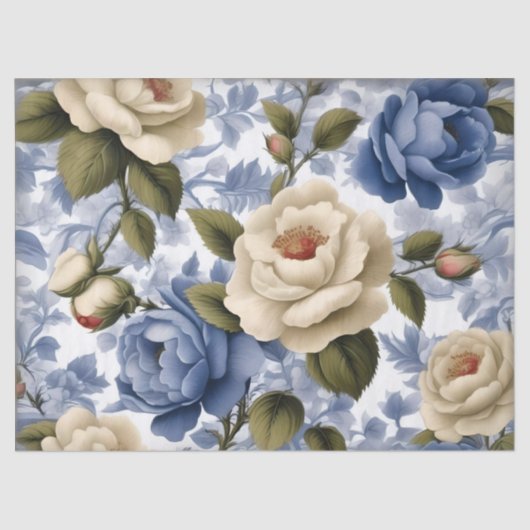 Oud Delftsblauw Wilde Rozen Tissuepapier (Voorkant)