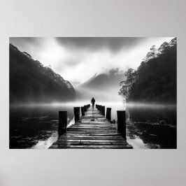 Oud dok op het meer B&W foto Poster