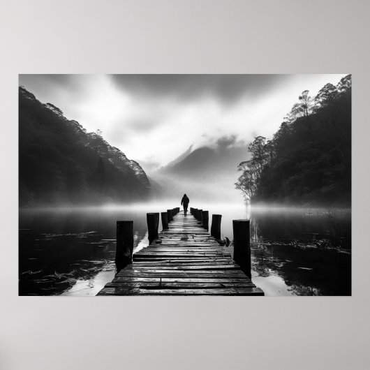 Oud dok op het meer B&W foto Poster (Voorkant)
