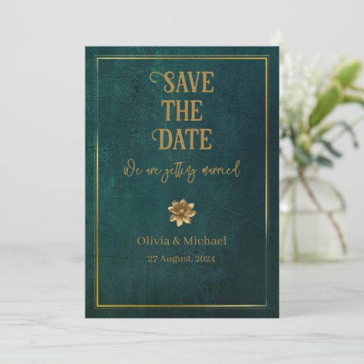 Oud donkergroen save the date (Staand voorkant)