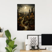 Oud dorp met pompoenen, Halloween-platteland Poster (Thuiskantoor)