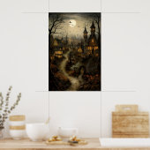 Oud dorp met pompoenen, Halloween-platteland Poster (Keuken)