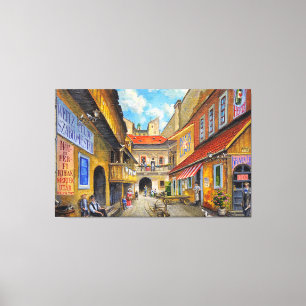 Oud dorp Town Square Wall Art Canvas Afdruk