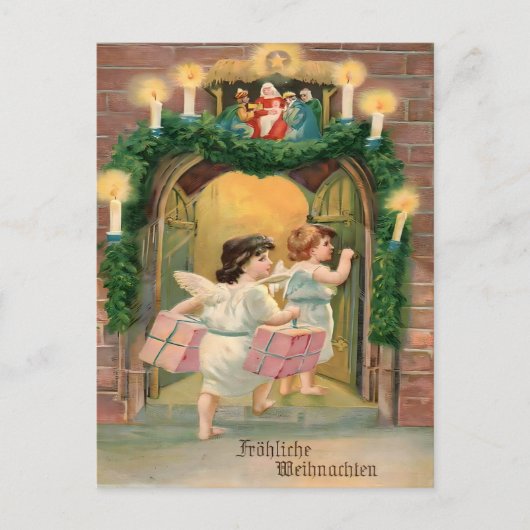 Oud Duits Kerstfeest - Engelen & Kerststal Briefkaart (Voorkant)